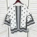 Soho  New York & Comp Boho Fringe Hem Floral Popover Shirt White Black Large Photo 8