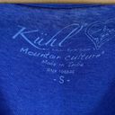 Kuhl  Organic Cotton Jersey Knit Salza Dress Ruched Bodice Tie Belt V Neck Blue S Photo 6