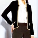 French Connection  S Tobias Knit Open Cardigan Black Gold Chain Trim Classic Chic Photo 0