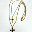 Vtg Avon Double Strand Layered Necklace Cross Pendants Cabochon Gold Tone RARE Photo 1