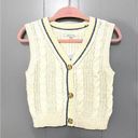 American Eagle NEW  Cream Cable Knit Button-front V-neck Preppy Vest XS Photo 0