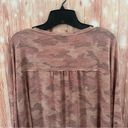 Nine West  Brinne Pink Camo Roll Sleeve Henley T Shirt Photo 9