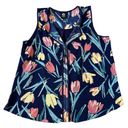 Bobeau  Navy Floral Sleeveless V-neck Tank Top Photo 1