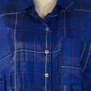 Style & Co  2X-Large Button-Up Top Plaid Metallic Accent Pocket Long Sleeve Blue Photo 5