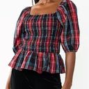 Draper James  multicolored plaid smocked peasant top XXL Photo 8