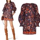 Ulla Johnson Devya Dress Floral Puffy Sleeves Orange & Midnight Blue Navy sz 8 Photo 1