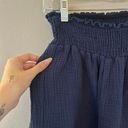 Navy Blue Wide Leg Waffle Knit Linen Pants Photo 4