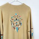 Bob Mackie  Cardigan Sweater XS Embroidered Feathers Wearable Art Dream Catcher Photo 8