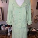 Miss Dorby vintage two piece light green suit with monotone embroidered detail. Size 12 Photo 0