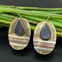 Onyx Vintage Modernist Black  Hammered Metal Brass & Silver-tone Oval Earrings Photo 0