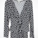 Cache  Small Dress Black White Diamond Print Knee Length Belted Long Sleeve 207 Photo 3