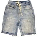 REWASH Pull-On Jean Shorts Womens XS Light Wash Elastic Waist Distressed Bermuda Beachy Photo 0