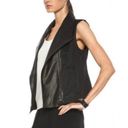 Vince  Black Leather Trim Linen Blend Asymmetrical Vest Photo 1