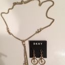 DKNY New  Long Necklace & Earrings Gold w pearl Photo 1