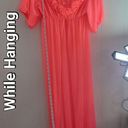 Vintage Womens M Coral Pink Neon Full Length Robe w/ Ruffled Neckline Orange Size M Photo 2