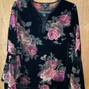 Karen Kane  Wmn's Velvet With Floral Sheer Accent Boho Blouse bell Sleeve Photo 1