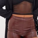 Pretty Little Thing  Pintuck Detail Hot Pants 12 NWT Vegan Leather Dark Brown Photo 4