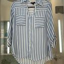 Iz Byer Striped blue and white blouse button-down ¾ sleeves Photo 0