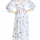 NWT Rare!! Lela Rose White Blue Floral Voile Full Sleeve V neck Midi Dress 10 Photo 5