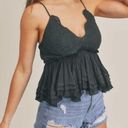 &merci &Merci Eyelet Peplum Cami Top in Black Size Large Photo 0