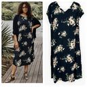 J.Jill  Womens Beachy Vacation Floral Printed V-Neck Midi Dress Size L Black Photo 1