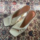 Oh Polly Hideaway Ribbed Leatherette Mule Heels in Cream Photo 1