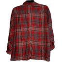 Max Studio  Womens Flannel Shirt Size XS Roll Up Sleeve Red Gray Black Plaid Photo 3