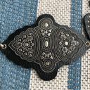 Chico's Western Belt Black Leather Silver Filigree Chain Scalloped Floral Details Photo 1