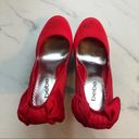 Bebe  Stiletto High Heels Kahilia Ruby Red Size 8 Platform Cork Bow Formal Photo 7