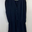 Haute Hippie   Size S Silk Navy Blue Dress Lace Trim V-Neck Mini Ruched Shoulders Photo 2