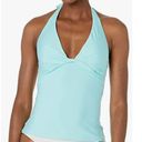 DKNY  Solid Twist Front Halter Swim Bikini Tankini Top Light Blue Large NWT Photo 0