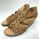 Petal Earth Women's Sz 9.5  Back Zip Wedge Heeled Sandals Laser Cut Leather Brown Photo 1