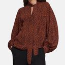 Theory  Blouson Sleeve Scarf Neck Silk Blouse in Rust Multi Color | S Photo 0