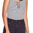 Lovers + Friends  Allie Tank Top Striped Lace Up Bodysuit Navy Blue White Small Photo 0