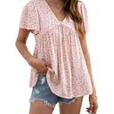 Petal NEW Boho Floral Babydoll Top V Neck  Sleeve Blouse S Photo 0