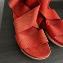 Eileen Fisher  Orange Low Wedge Sandals Size 7.5 Leather Upper Open Toe Back Zip Photo 1