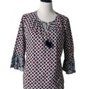 Tommy Bahama  Flare Bell Sleeve Blouse Lightweight‎ Tassel Geo Print Women Size S Photo 15