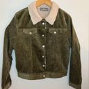 Addie Olive soft corduroy Jacket with Sherpa Size Large Green Photo 3