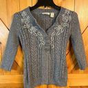 DKNY  Jeans Gray 3/4 Sleeve Cardigan Sweater with Floral Detail Small (2552) Photo 0