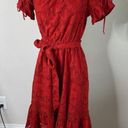 Shoshanna  anthropologie eyelet red belted ruffle midi dress size 2 wedding guest Photo 1