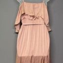 Bardot  Dress Womens 6 Bea Cold-Shoulder Ruffle Wrap Biscotti Dusty Pink Satin Photo 14