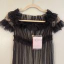 Rehab  Tulle Dress M/L Lace Sheer Ruffled Maxi Tiered Short Sleeve Black NWT Photo 2