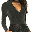 J.O.A. Low V Neck Long Sleeve Bodysuit in Black/silver Size Small Pre-owned Photo 0