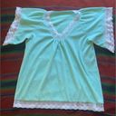 American Vintage VTG 70’s Terrycloth Aqua with white Lace trim Bohemian top! OSFM. Photo 6