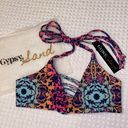 Gypsy 05 NEW!  SAND Bikini Size Small Crochet Halter Top Mosaic Pink Aqua Orange Photo 0