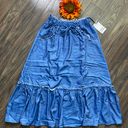 Unique Vintage NWT  1970s Chambray Ruffle Tiered Midi Skirt X-SMALL Photo 4