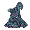 Natori Josie  Festive Blue Ruffle Patterned One Shoulder Fitted Dress Photo 1