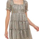 Trixxi  Womens Green Pleated Metallic Lined Tiered Floral Dress Women’s Small Photo 0