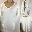 Venus  White V Neck Gold Cutout Strappy Sleeve Short Sleeve Tee T Shirt L Photo 1