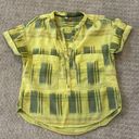 Pilcro  Green Plaid Short Sleeve 3/4 Button Down Top Photo 2